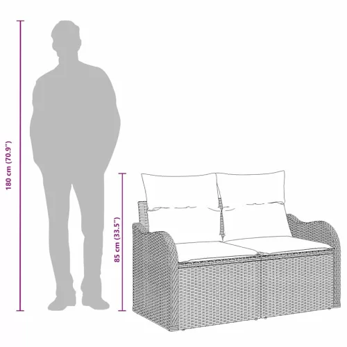 Kerti kanapé párnával Szürke 121 x 62 x 69cm polirattan