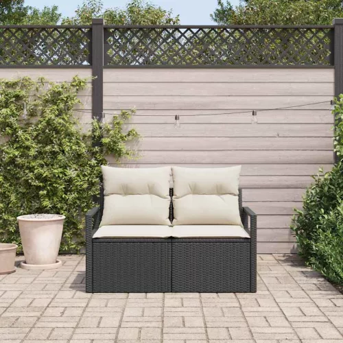 Kerti kanapé párnával Fekete 120 x 62 x 69cm polirattan