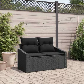 Kerti kanapé párnával Fekete 123 x 62 x 69cm polirattan