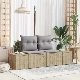 Kerti kanapé párnával Bézs 123 x 62 x 69cm polirattan