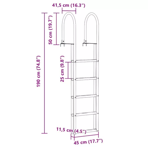Dokkoló Létra 5 Lépés Ezüst 45 x 11,5 x 190 cm Alumínium