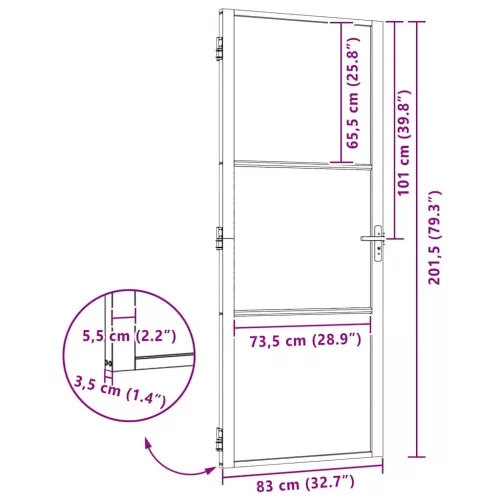 Belső Ajtó Fekete 83 x 201.5 cm Edzett üveg és Alumínium