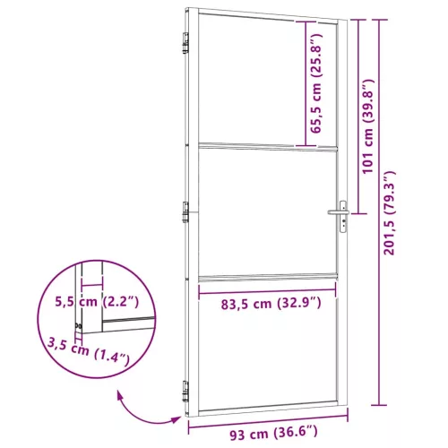 Belső Ajtó Fekete 93 x 201.5 cm Edzett üveg és Alumínium