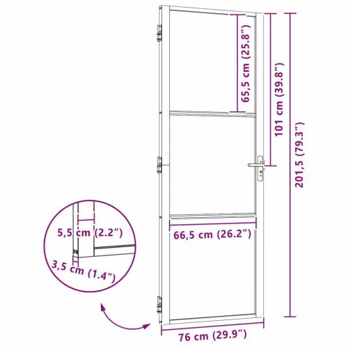Belső Ajtó Fekete 76 x 201.5 cm Edzett üveg és Alumínium