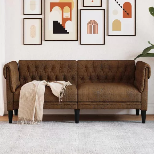 Chesterfield kanapé Barna 182.5 x 74.5 x 74.5 cm Műbőr velúr