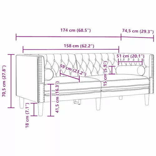 Chesterfield kanapé Sötétszürke 174 x 74.5 x 70.5 cm Bársony