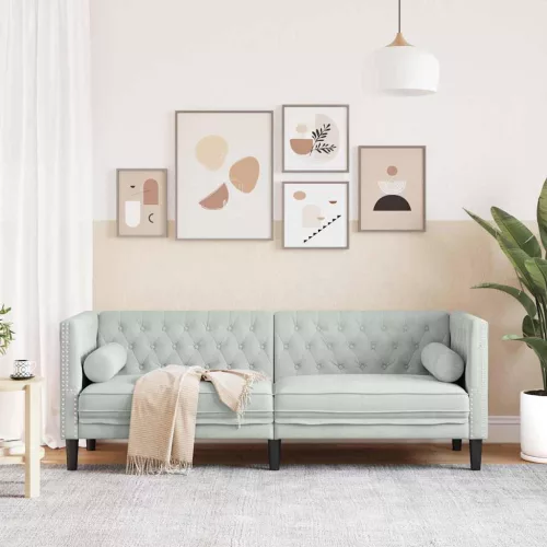 Chesterfield kanapé Világosszürke 194 x 74.5 x 70.5 cm Bársony