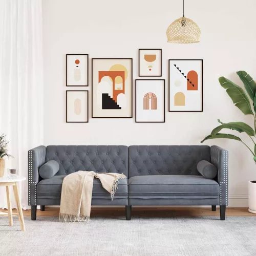 Chesterfield kanapé Sötétszürke 194 x 74.5 x 70.5 cm Bársony