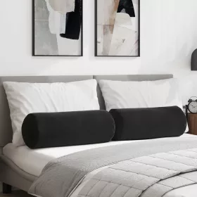 Hengerpárnák 2 pcs Fekete Ø 25 x 70 cm Bársonyos szövet