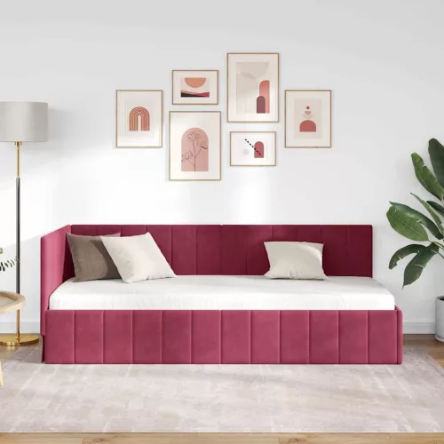 Sarokágy keret fejtámlával bordó 80 x 200 cm Bársony