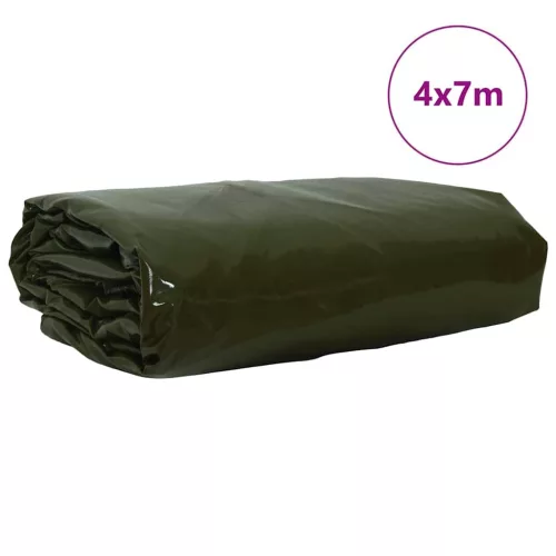 Ponyva 650g / m² Olajzöld 4 x 7 m Vászon PVC bevonattal