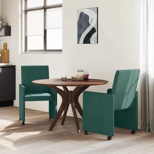 Étkező Székek kerekekkel 2 pcs Sötétzöld 57 x 66 x 94 cm szövet