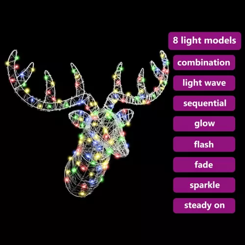 Rénszarvas fej 140 LED-del színes 60 cm Akril