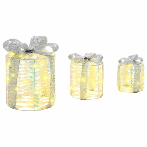 Ajándékdoboz Dekoráció 3 pcs Meleg fehér 20 x 20 x 20 cm PET