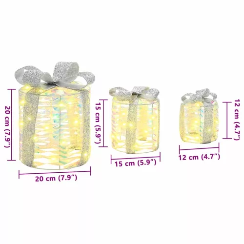 Ajándékdoboz Dekoráció 3 pcs Meleg fehér 20 x 20 x 20 cm PET