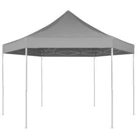   Szürke összecsukható hatszög alakú pop-up pavilon 3,6 x 3,1 m