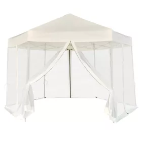   Krémfehér hatszögletű felugró pavilon 6 oldalfallal 3,6 x 3,1 m