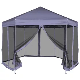   Sötétkék hatszögletű felugró pavilon 6 oldalfallal 3,6 x 3,1 m