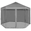 Szürke hatszögletű felugró pavilon 6 oldalfallal 3,6 x 3,1 m