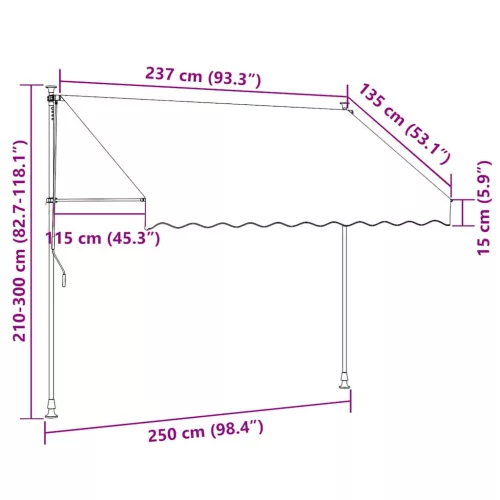 Kézzel feltekerhető napellenző kék-fehér csíkokkal 250 cm