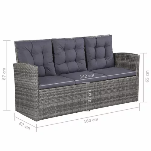 6-részes szürke polyrattan kerti bútorszett párnákkal