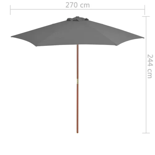 Antracitszürke kültéri napernyő farúddal 270 cm