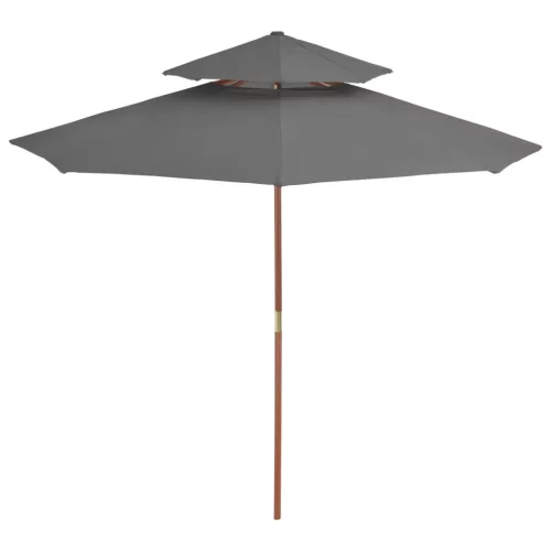 Antracitszürke kétszintes napernyő fa rúddal 270 cm