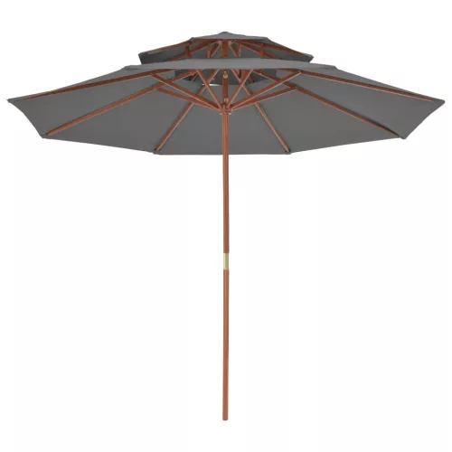 Antracitszürke kétszintes napernyő fa rúddal 270 cm