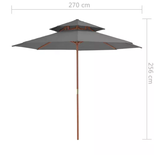 Antracitszürke kétszintes napernyő fa rúddal 270 cm