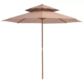 Tópszínű kétszintes napernyő fa rúddal 270 cm