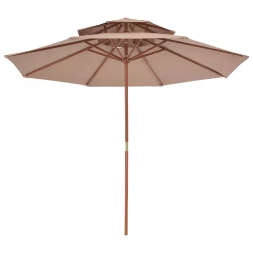 Tópszínű kétszintes napernyő fa rúddal 270 cm