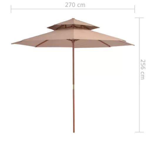 Tópszínű kétszintes napernyő fa rúddal 270 cm