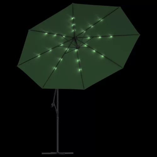 Zöld konzolos kerti napernyő LED-del és fémrúddal 350 cm