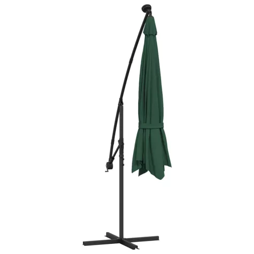 Zöld konzolos kerti napernyő LED-del és fémrúddal 350 cm
