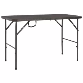   Barna rattan hatású HDPE összecsukható kerti asztal 120x60x74cm