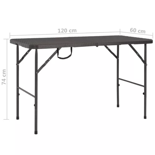 Barna rattan hatású HDPE összecsukható kerti asztal 120x60x74cm