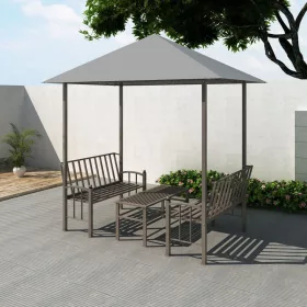   Antracitszürke kerti pavilon asztallal és padokkal 2,5x1,5x2,4m