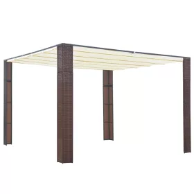   Barna és krémszínű polyrattan pavilon tetővel 300x300x220 cm