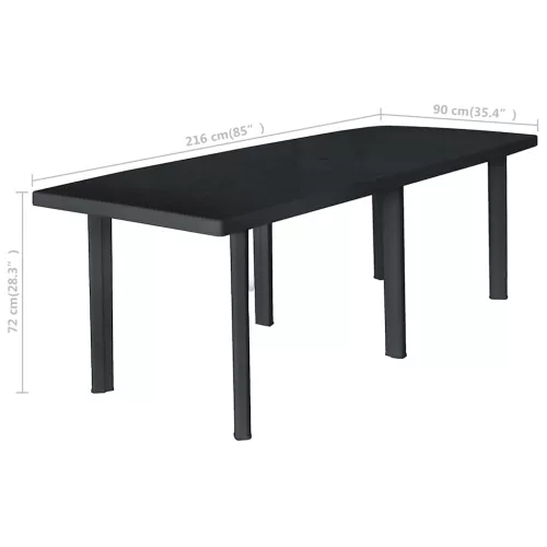 Antracitszürke műanyag kerti asztal 216 x 90 x 72 cm