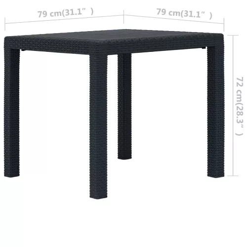 Antracitszürke rattan küllemű műanyag kerti asztal 79x79x72 cm