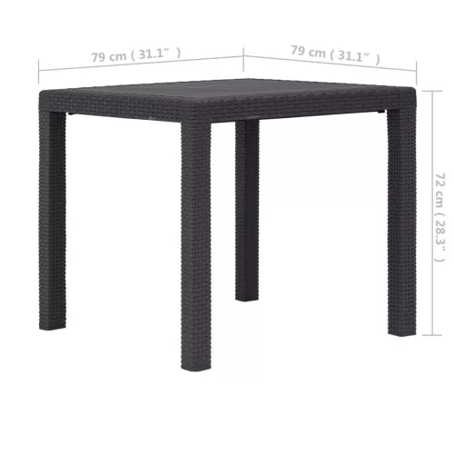 Barna rattan küllemű műanyag kerti asztal 79 x 79 x 72 cm