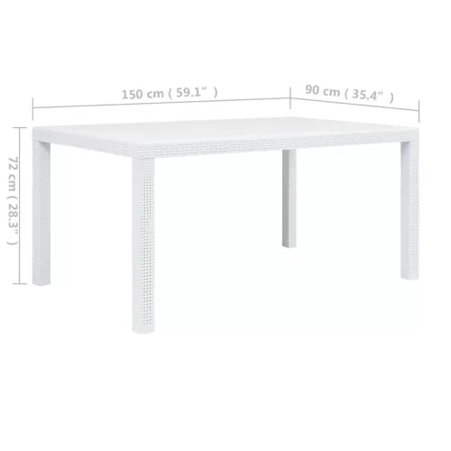 Fehér rattan hatású műanyag kerti asztal 150 x 90 x 72 cm
