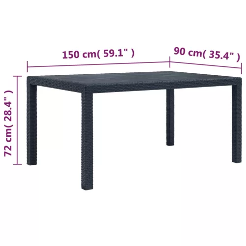 Antracit rattan hatású műanyag kerti asztal 150 x 90 x 72 cm