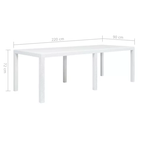 Fehér rattan hatású műanyag kerti asztal 220 x 90 x 72 cm