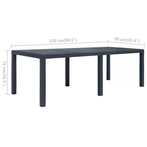 Antracit rattan hatású műanyag kerti asztal 220 x 90 x 72 cm