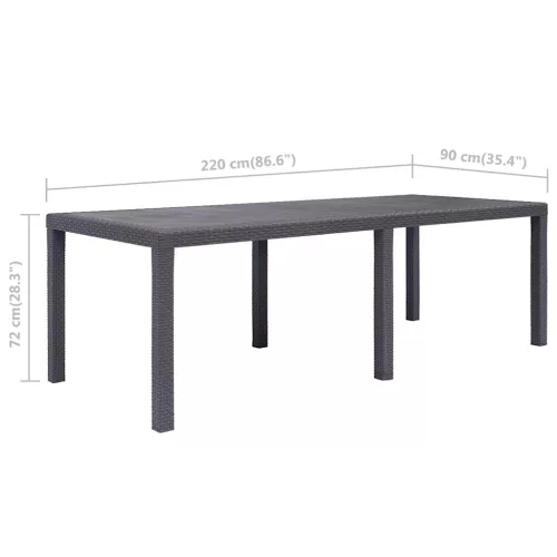 Barna rattan küllemű műanyag kerti asztal 220 x 90 x 72 cm