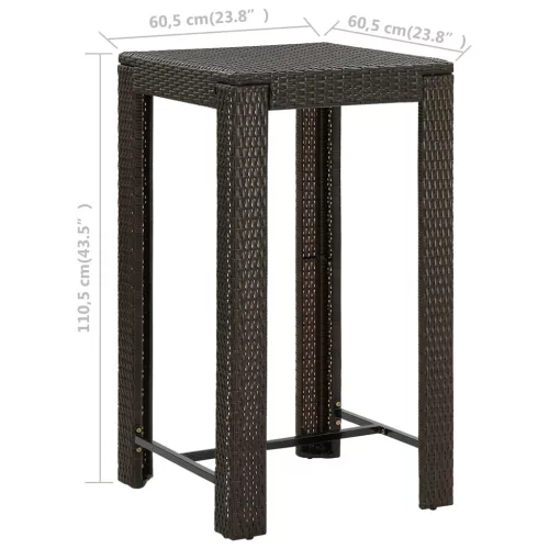 Barna polyrattan kerti bárasztal 60,5 x 60,5 x 110,5 cm