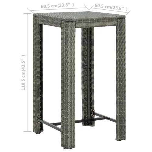 Szürke polyrattan kerti bárasztal 60,5 x 60,5 x 110,5 cm