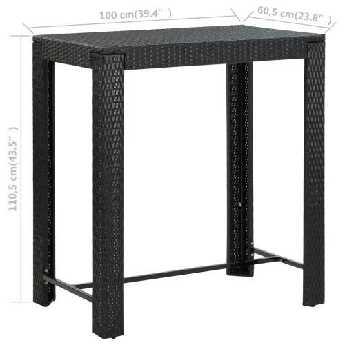 Fekete polyrattan kerti bárasztal 100 x 60,5 x 110,5 cm