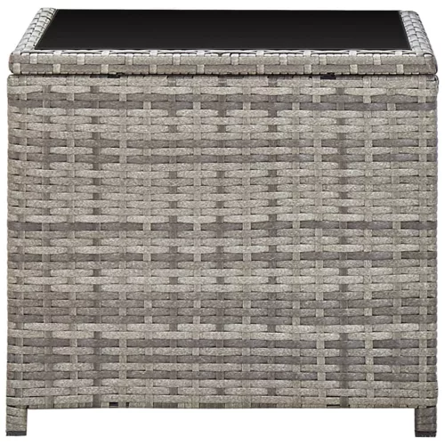 Szürke polyrattan és üveg dohányzóasztal 45 x 45 x 40 cm